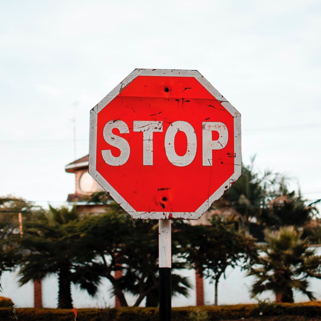 rotes Stop-Schild vor Palmen